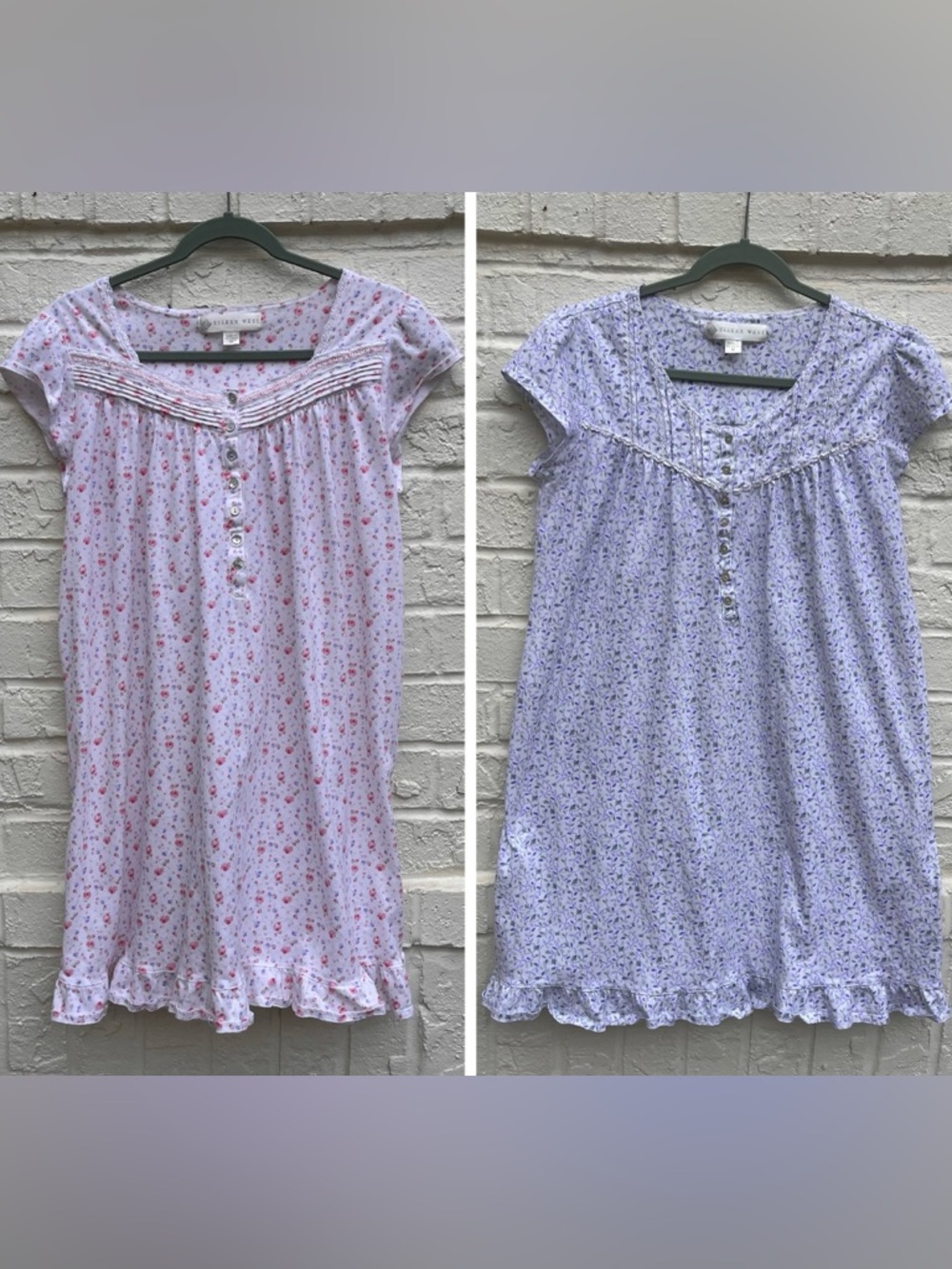 Eileen West Medium Cotton Floral Short Nightgowns Lot of 2